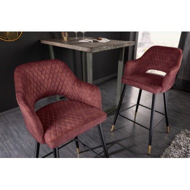 Invicta PARIS Krzesło barowe aksamit czerwony 51cm / 42293
