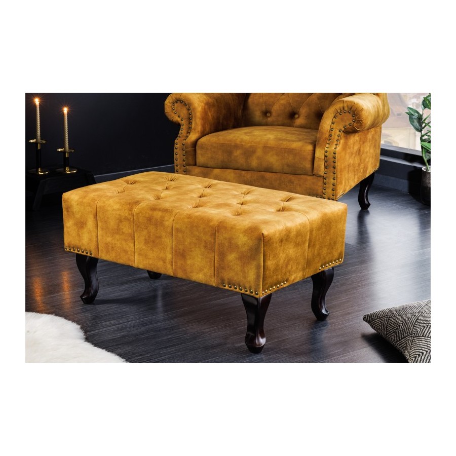 Invicta Podnóżek CHESTERFIELD musztardowo żółty antyczny aksamit 80cm / 41445