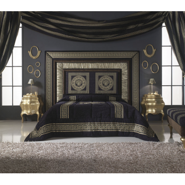 Włoskie łóżko styl VERSACE MEDUZA GRECALE czarne 180 x 200 cm
