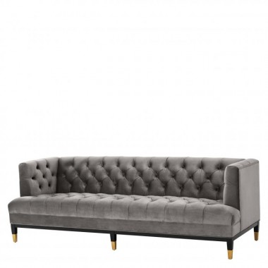 Sofa CASTELLE Roche szary aksamit | czarne i mosiężne nogi / pikowana