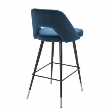 Krzesło Barowe  AVORIO / Roche blue velvet | czarne i mosiężne nogi / 112056